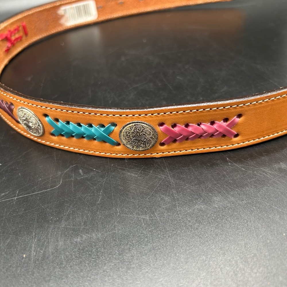 Tex Tan Cowhide Leather Native Southwestern Colorful Woven Belt Size 24 USA